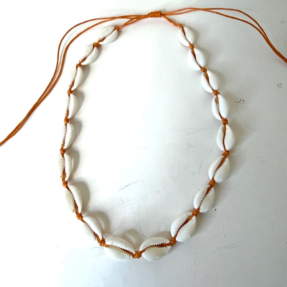 Cowrie Shell Necklace Adjustable Orange Cord Choker Handmade Beach Boho Shell Su
